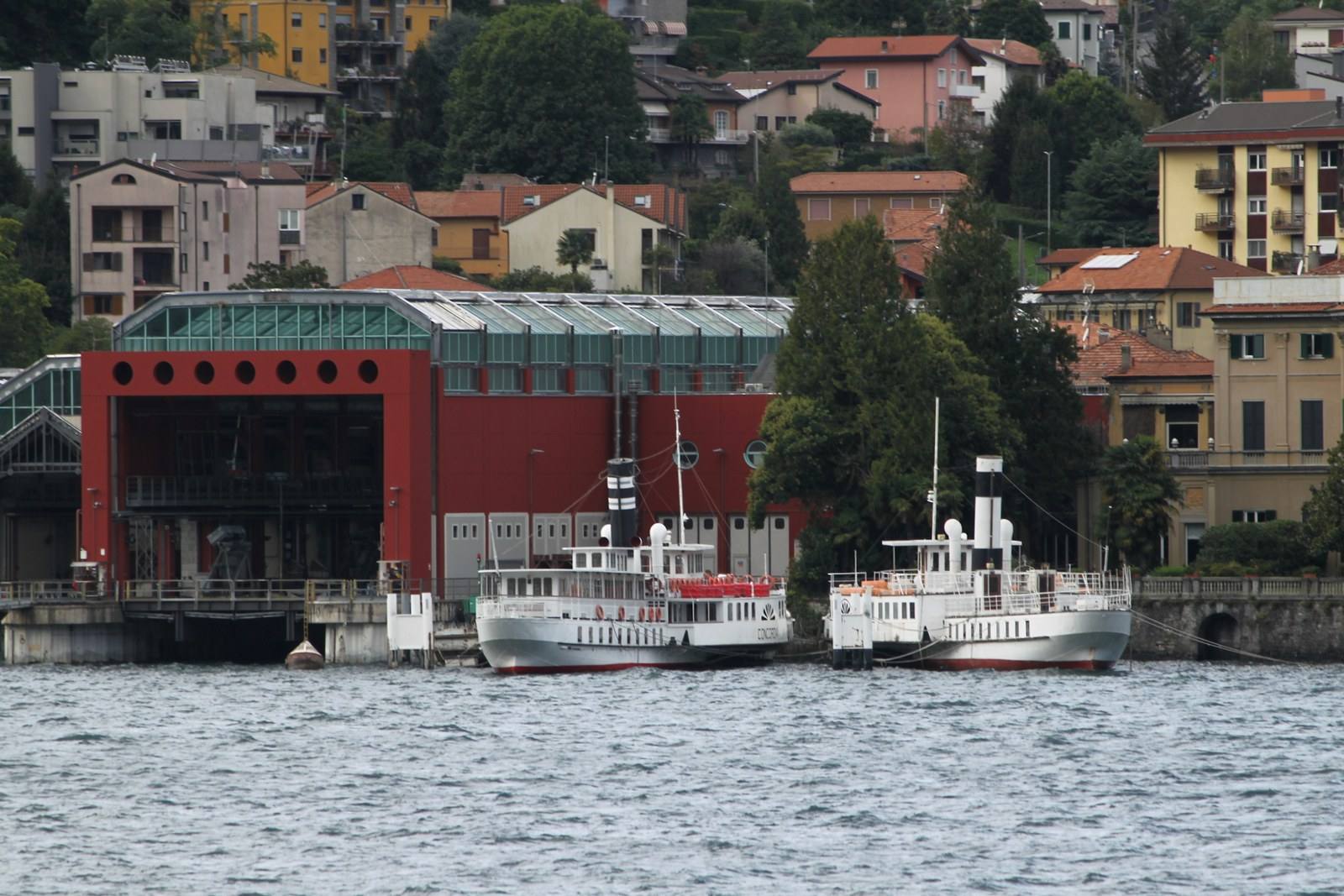 The Navigazione Laghi shipyard at Tavernola, with the steamers Concordia and Patria: open to the public for the FAI Days.