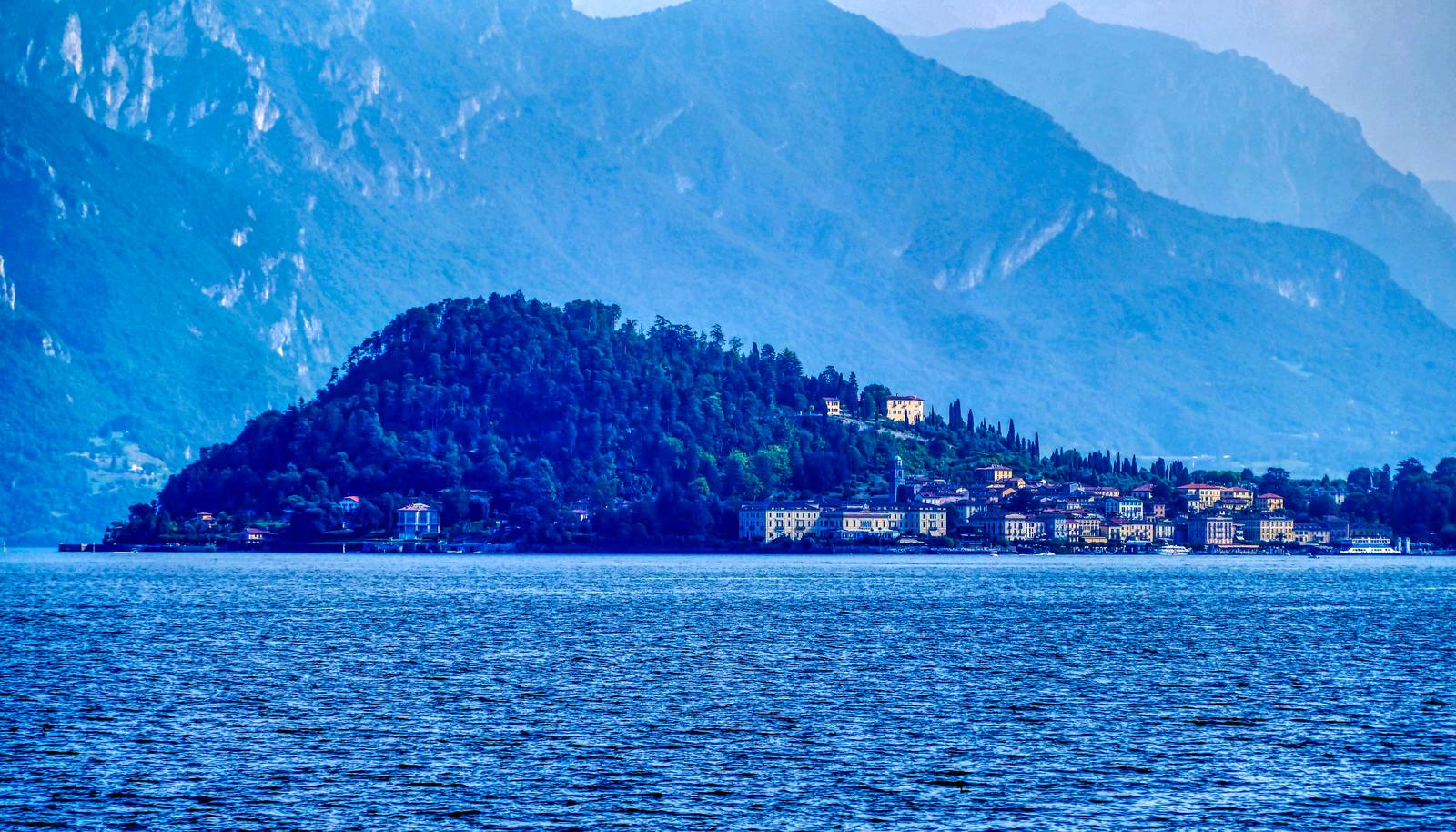 Bellagio seen from Griante, on the promontory dividing the lake's two branches.